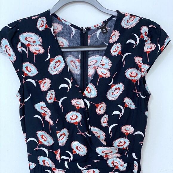 J Crew Mercantile Navy an Rust Faux Wrap Tiered Ruffle Mini Dress Floral Size 00 - Picture 2 of 11